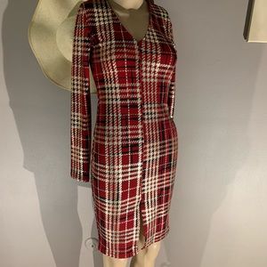 J USA Size M Plaid Dress Length V Neck 3/4 Sleeve